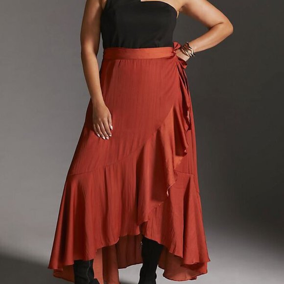 Anthropologie Dresses & Skirts - Anthropologie Maeve 2X NWT Ruffled Wrap Maxi Skirt Plus Dark Orange 120$ Plus